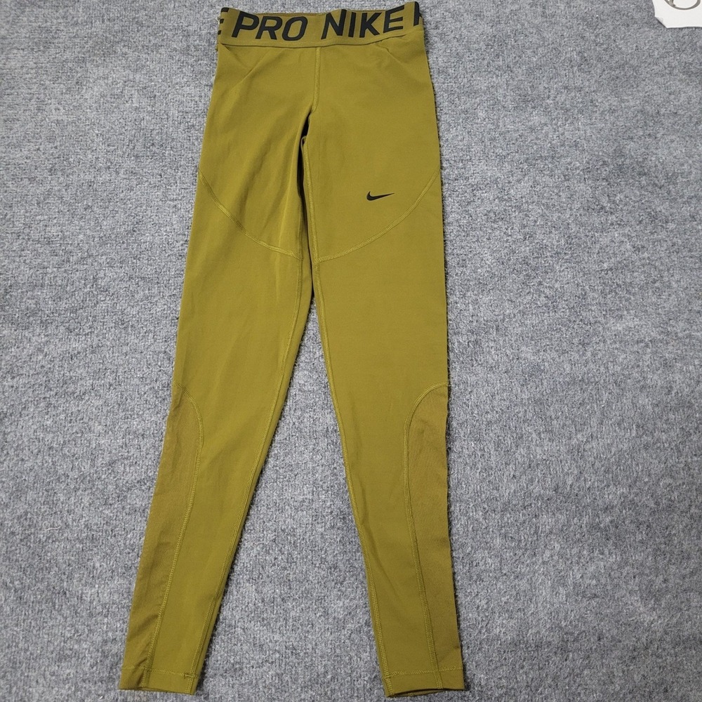 Nike Leggings Womens Size XS Olive Green Pro Compression Mesh Panel Athletic